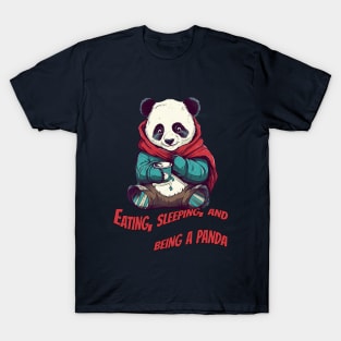 Cute Eating Panda - Funny Animal Art Design T-Shirt